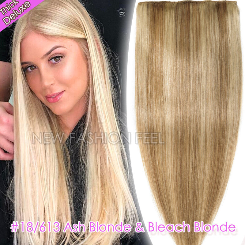 Double Weft Clip-In Hair Extensions 100% Remy Human Hair Thick Full Head