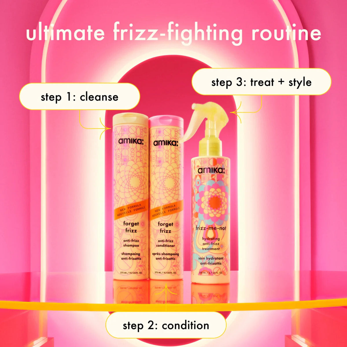 Anti-Frizz Hair Treatment Set with Shampoo, Conditioner & Spray - Hydrating & Humidity Shield