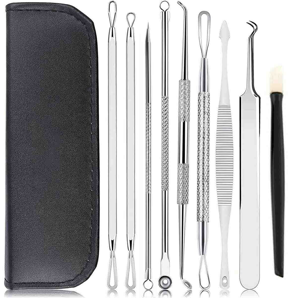 9-Piece Blackhead Acne Extractor Kit - Professional Pimple Popping Tools