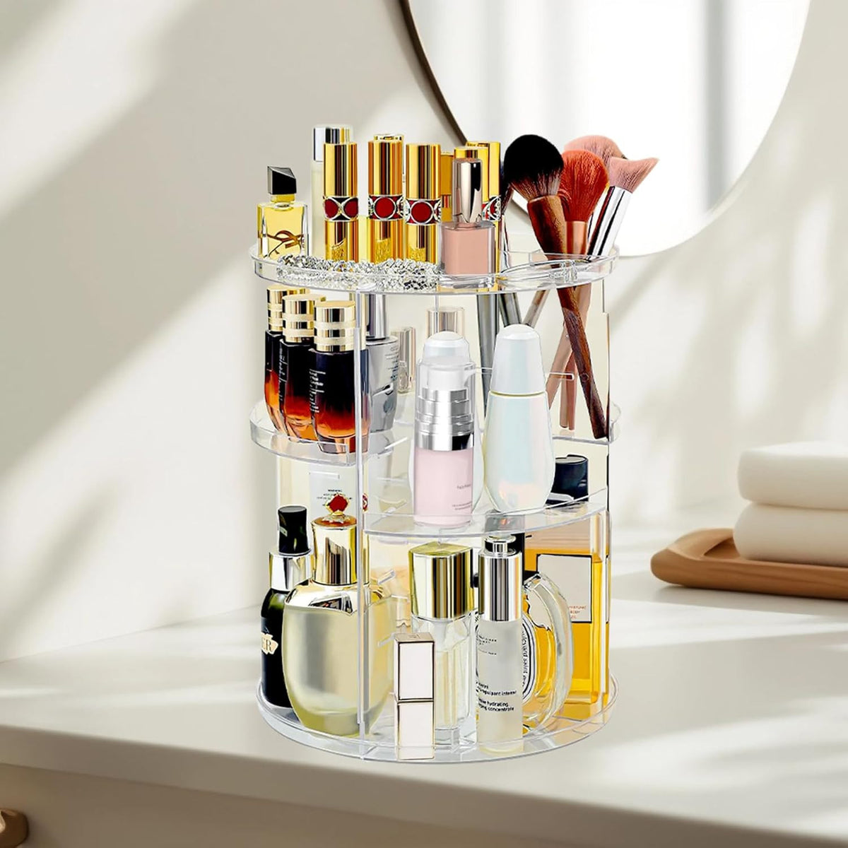Large Rotating Makeup Organizer with Adjustable Shelves, 7 Layers for Vanity Storage