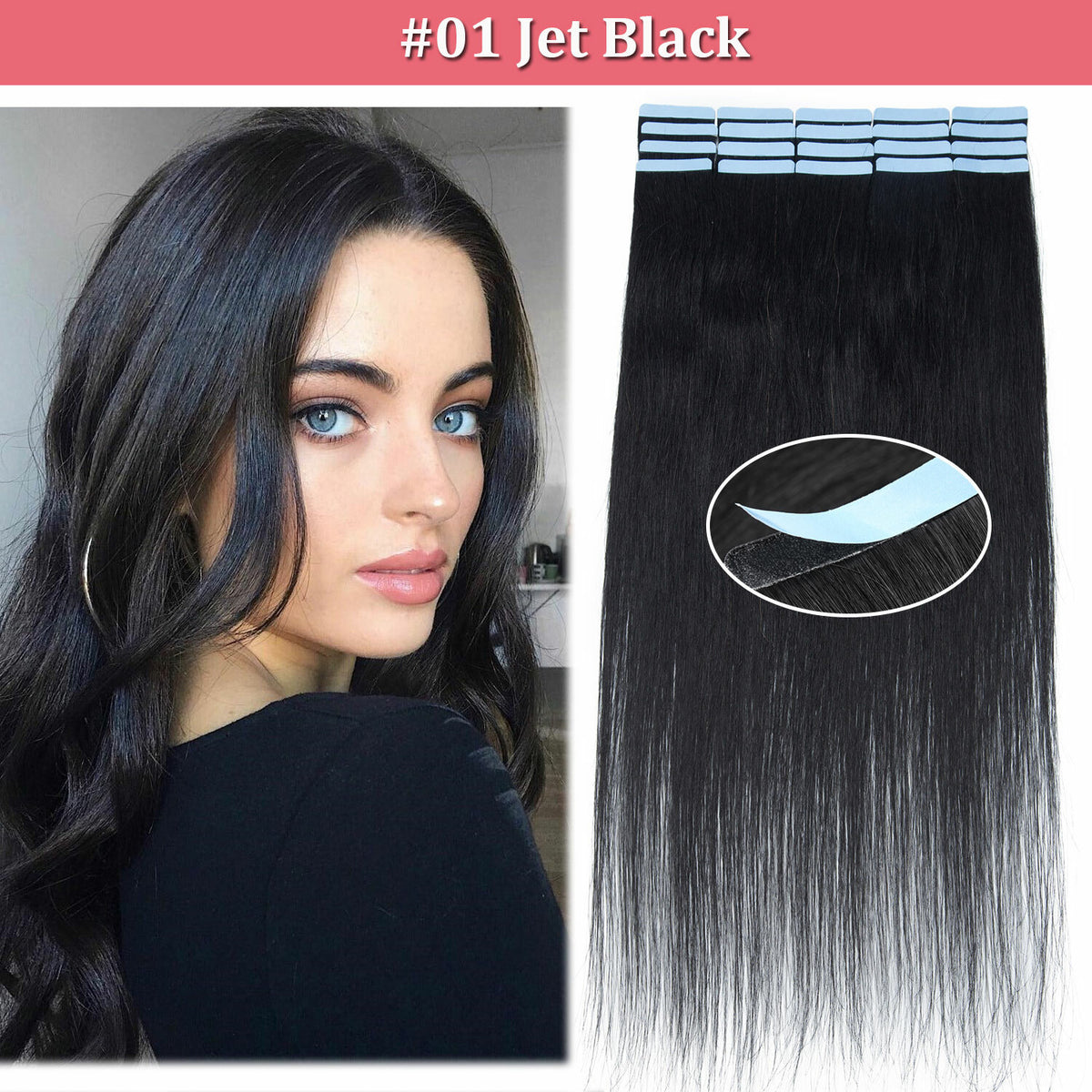 Remy Human Hair Tape Extensions - Natural, Tangle-Free, Reusable