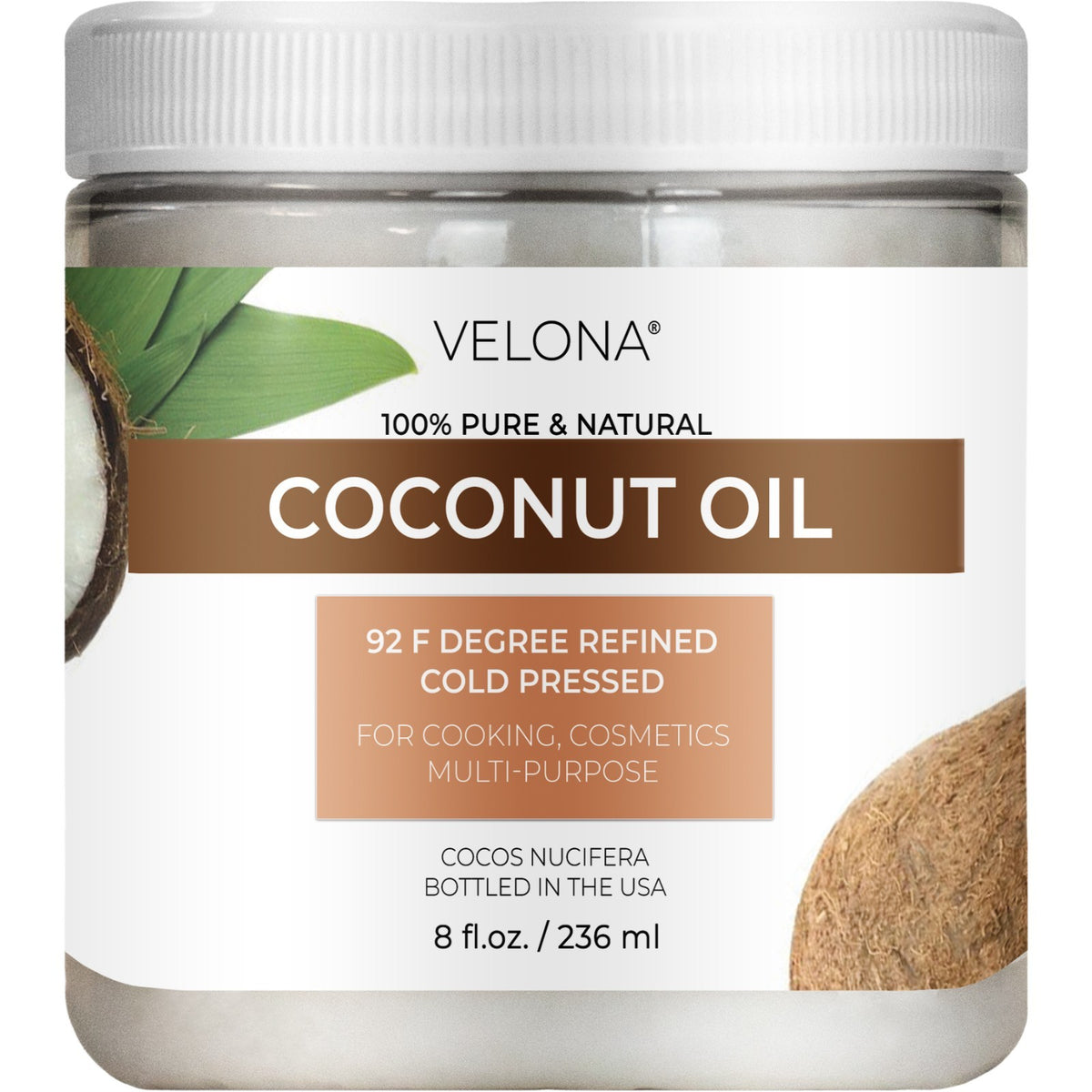 Pure Refined Coconut Oil 92 Degree - Multiple Sizes for Skincare & Cooking