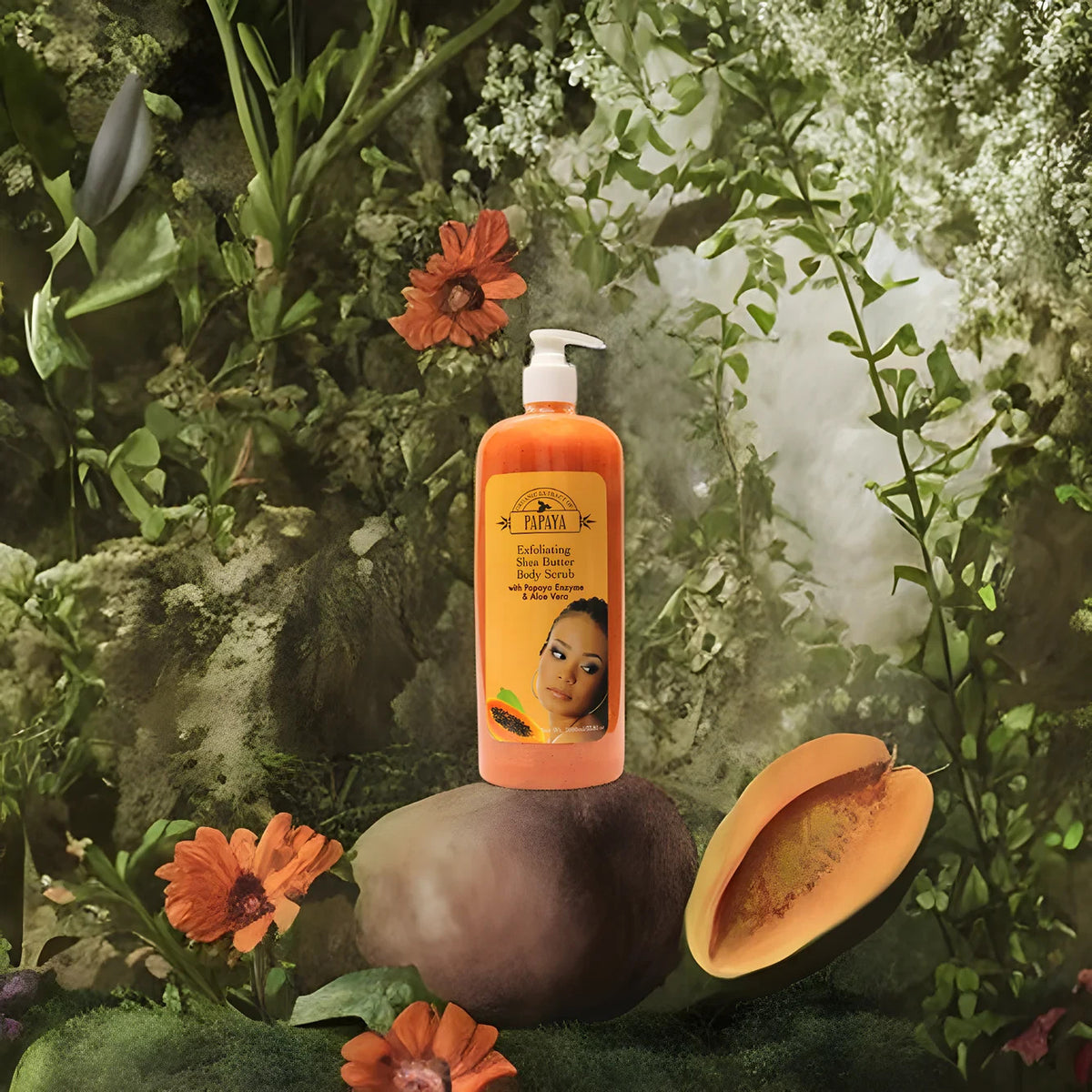 Organic Papaya Body Scrub with Shea Butter - Exfoliating Moisturizer 33.8 oz