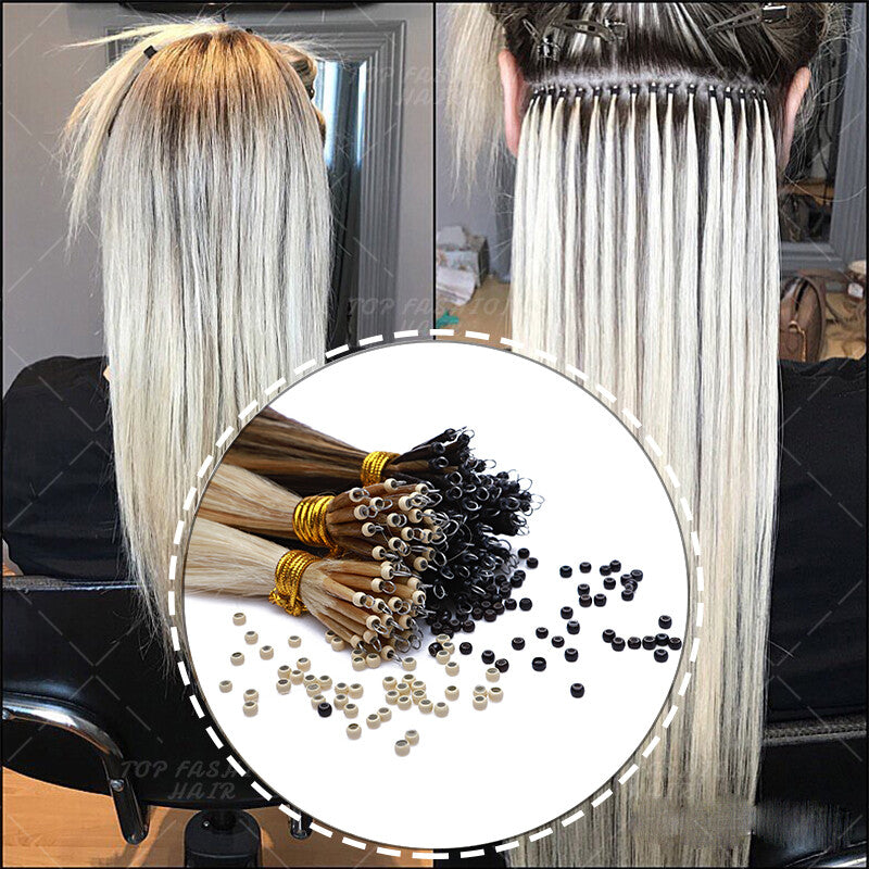 Human Remy Hair Extensions Micro Loop Nano Ring Full Head Salon Use