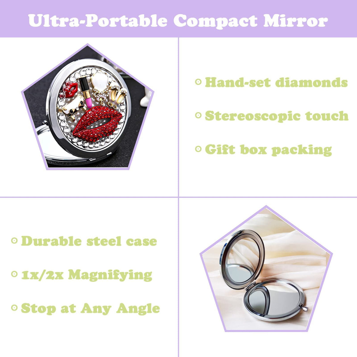 Portable 3-Inch Round Compact Mirror with 1x/2x Magnification for Travel & Makeup