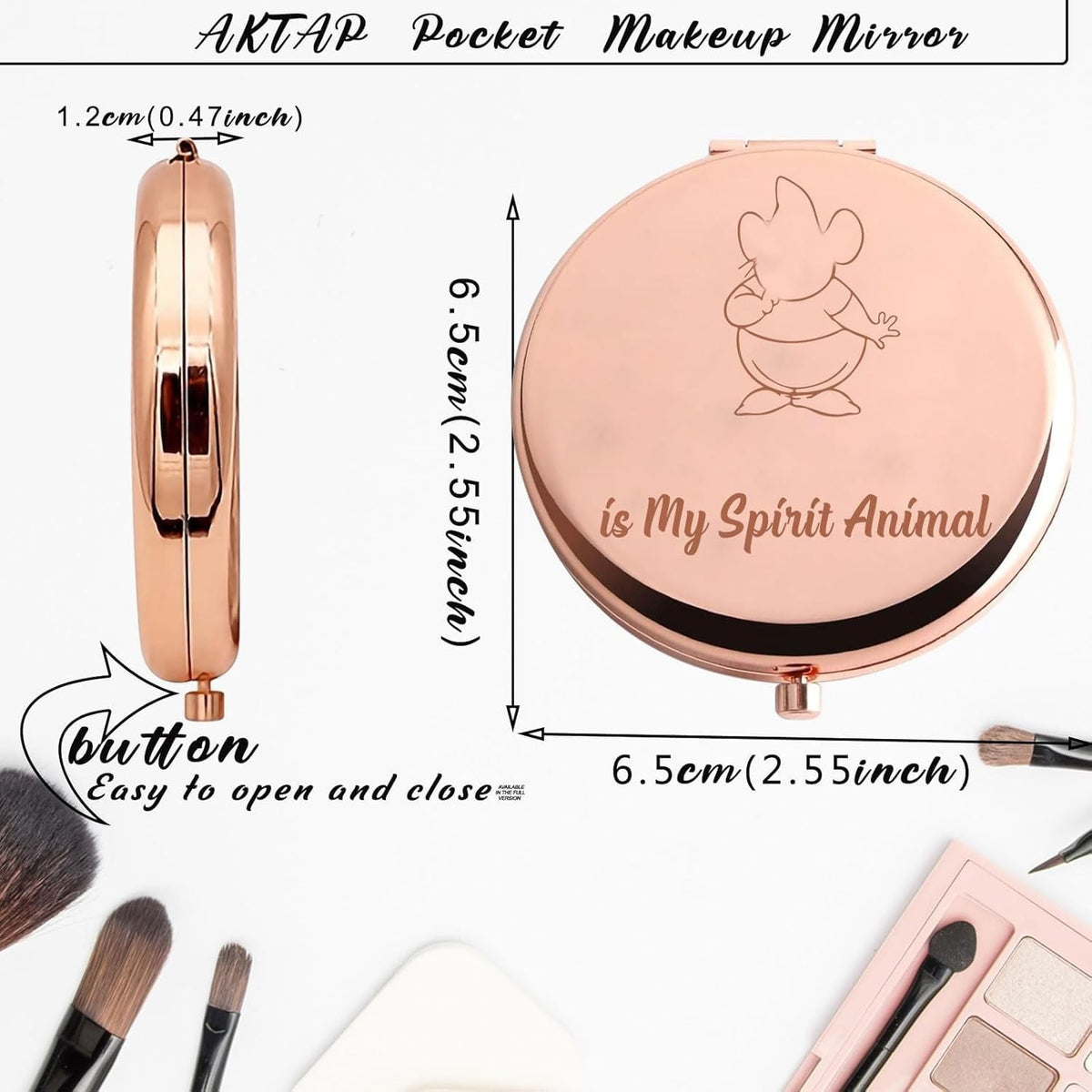 Compact 2-Sided Mouse Pocket Mirror for Makeup and Travel - Fairy Tale Mouse Design
