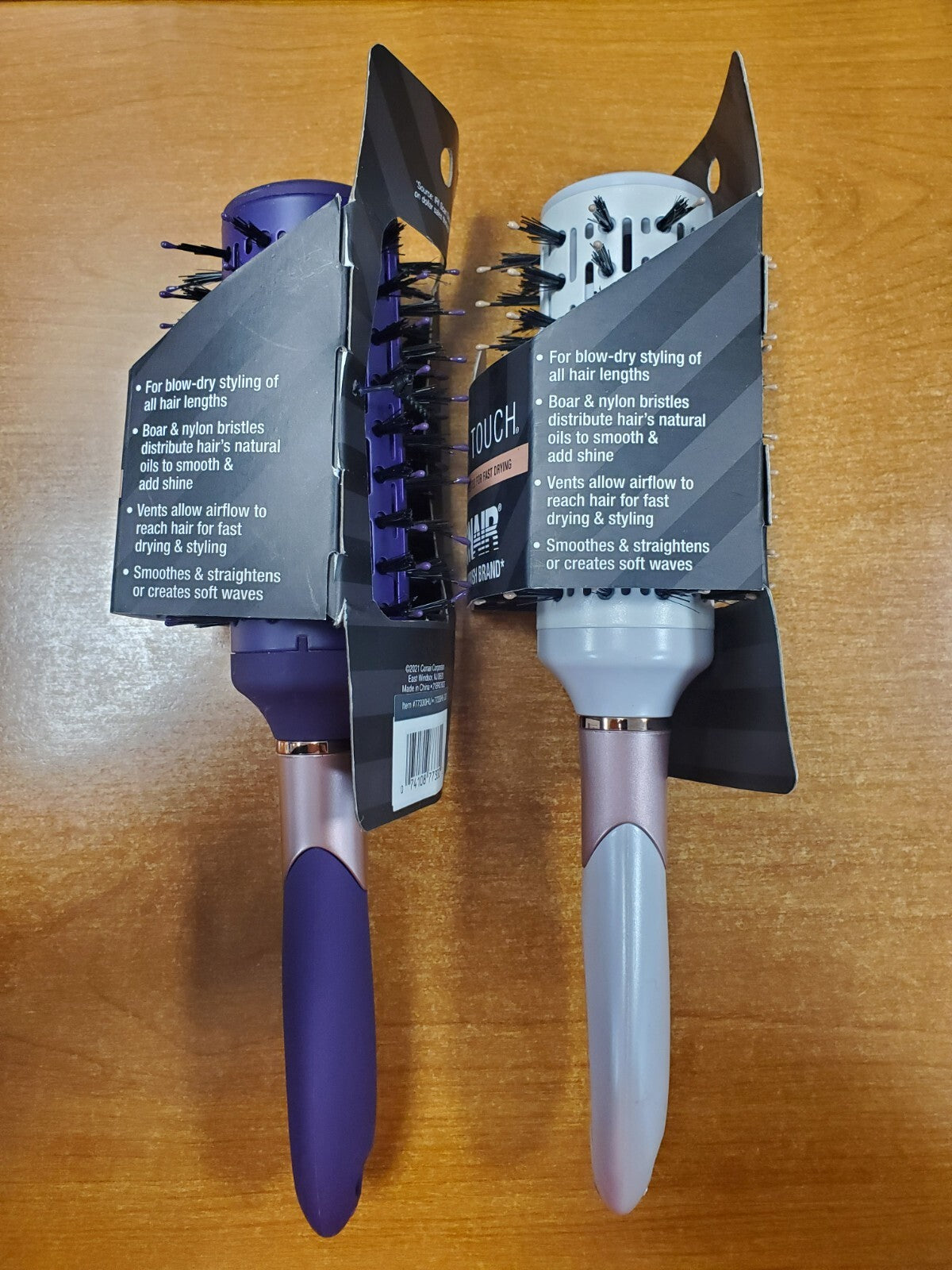 2 Pack Velvet Touch Round Hair Brushes for Blow-Drying and Styling - Purple & White