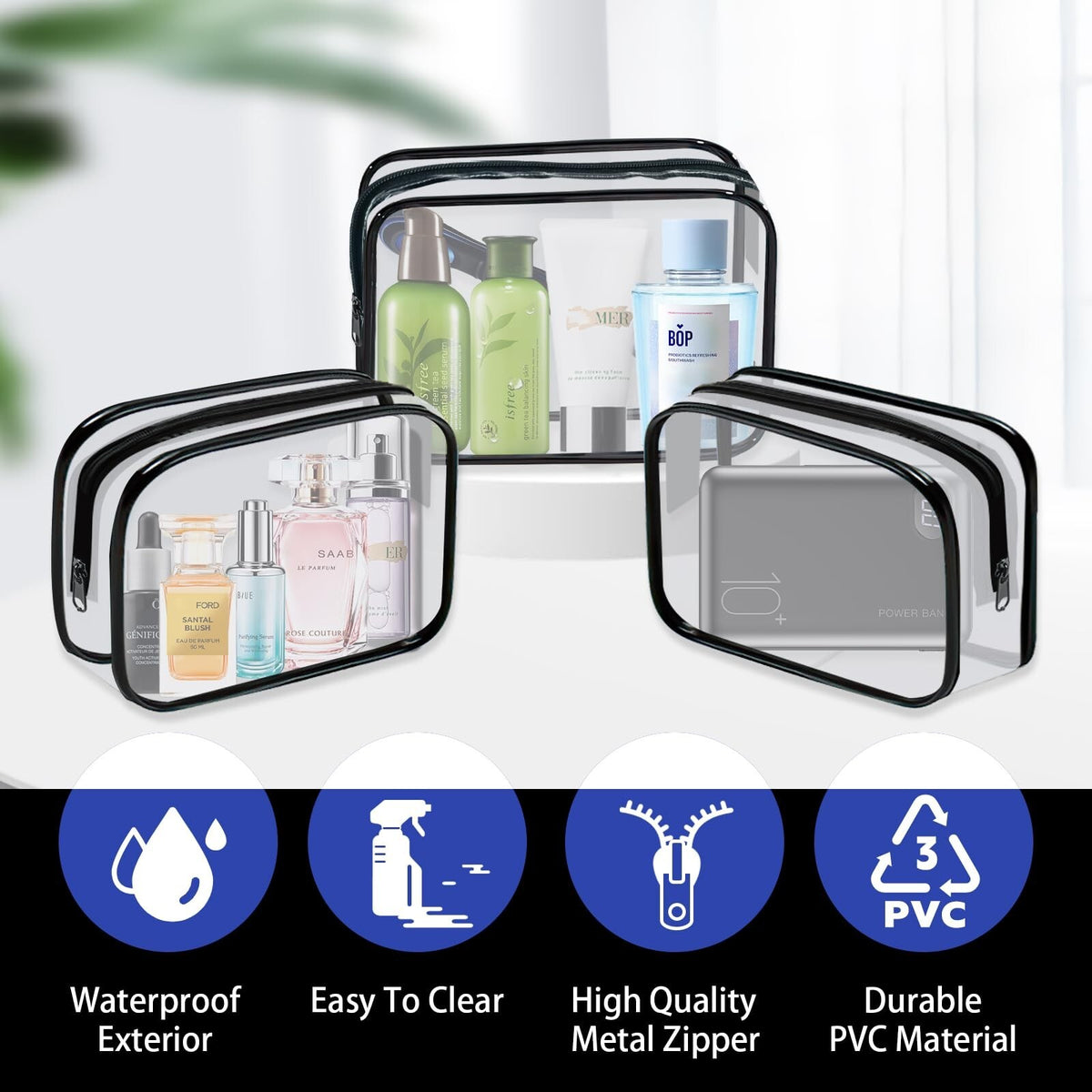 16 Pack Clear Cosmetic Bags TSA Approved Waterproof Makeup & Toiletry Organizer