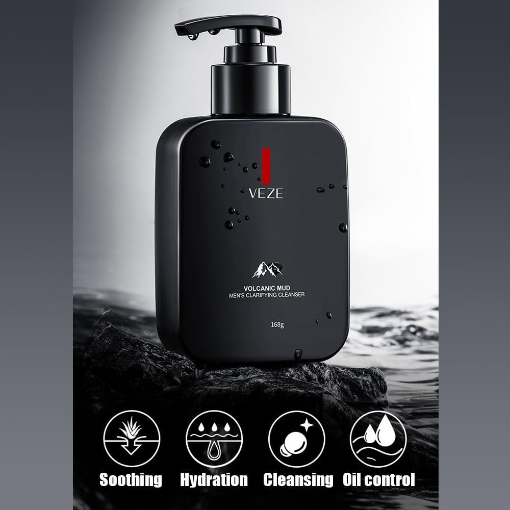Men's Volcanic Mud Facial Cleanser Foam for Oily & Acne-Prone Skin - 168g