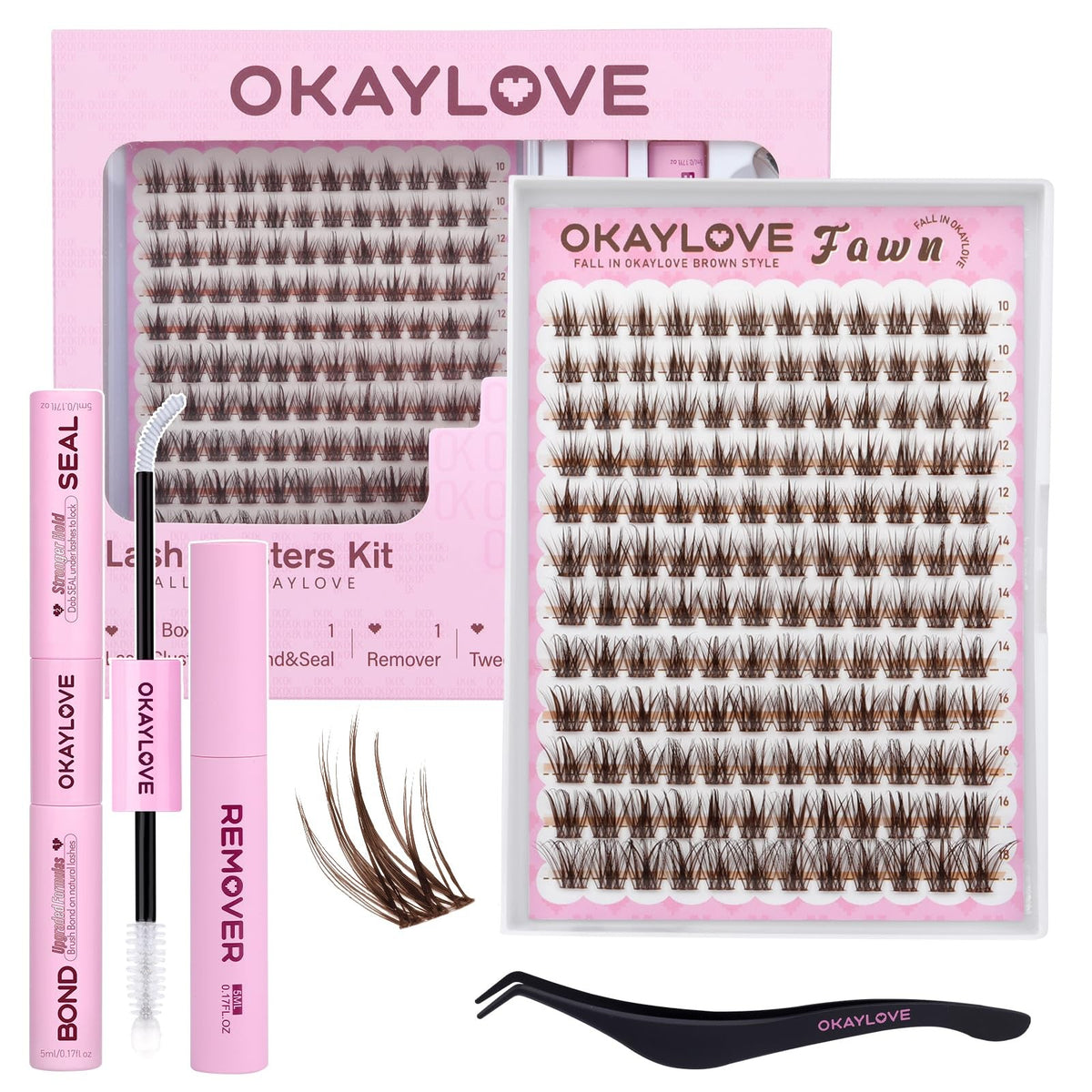 Brown Lash Clusters Kit Fawn Style 10-18mm Natural Eyelash Extensions