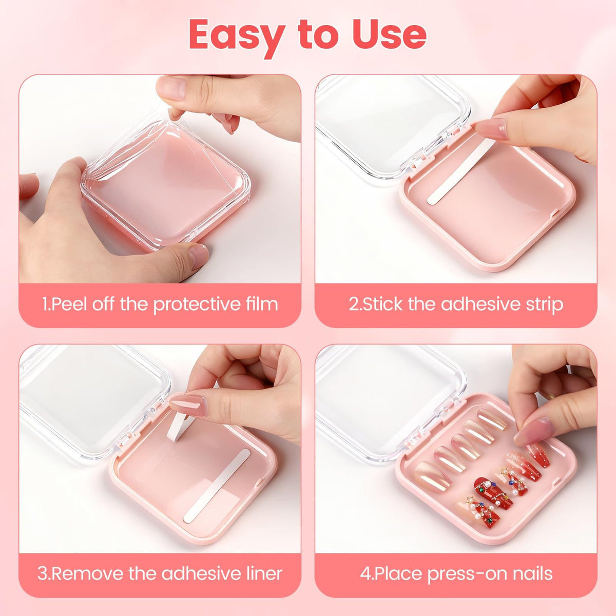 Multicolor Press On Nail Storage Box Set with 90 Adhesive Strips - Nail Organizer Case