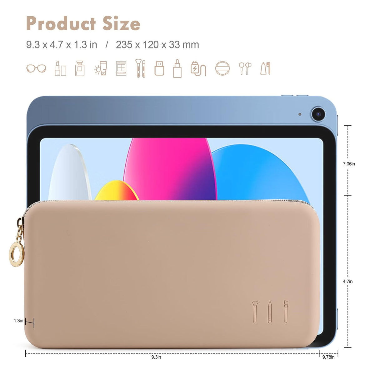Large Silicone Makeup Brush Bag Travel Pouch with Zipper - Khaki