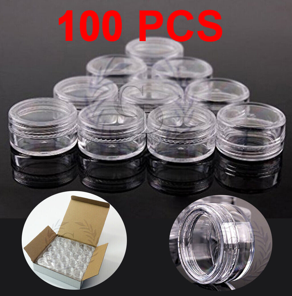 100 Pack Cosmetic Sample Containers 5g/5ml Plastic Jars with Lids