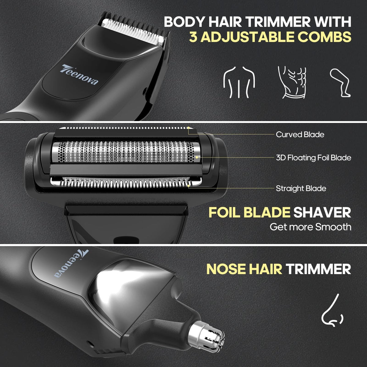 Men's Body Hair Trimmer with 3-in-1 Ceramic Blade & Waterproof Design