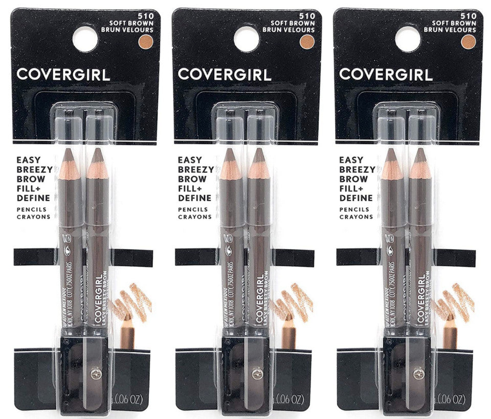 Set of 3 Brow Pencils with Sharpener - Soft Brown | Easy Breezy Fill & Define