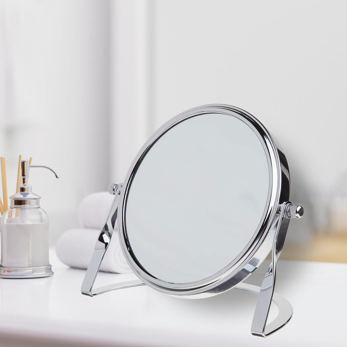 Magnification Makeup Mirror with Chrome Finish - Double-Sided 5x & 1x