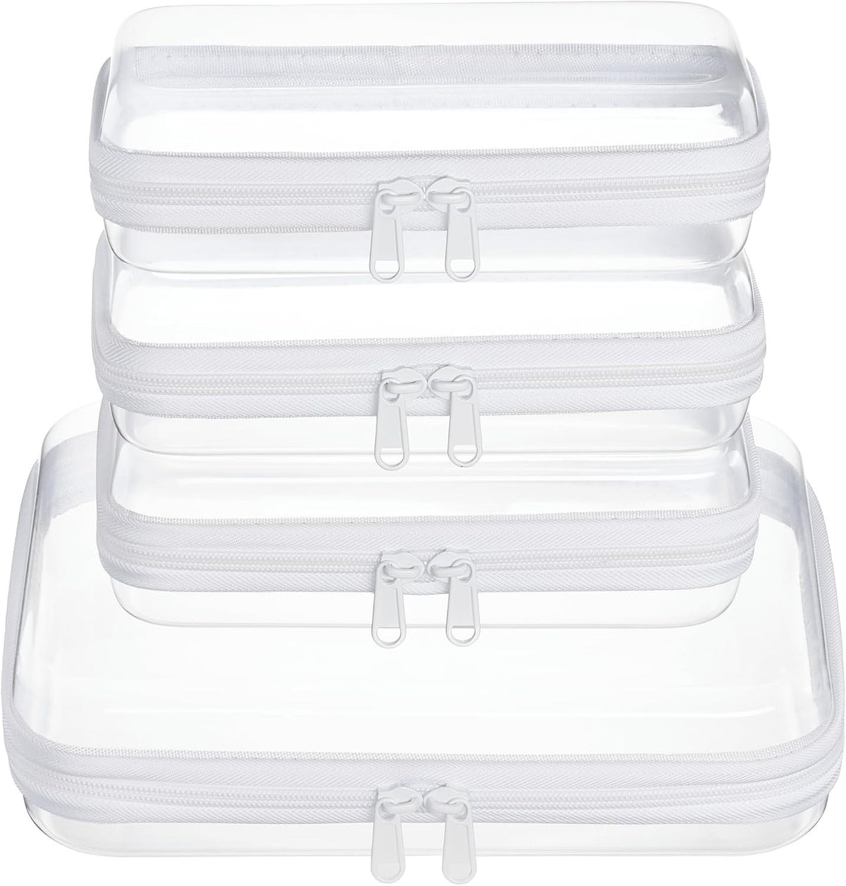 4 Pack Clear Hard Shell Zipper Pouches for Travel & Organization