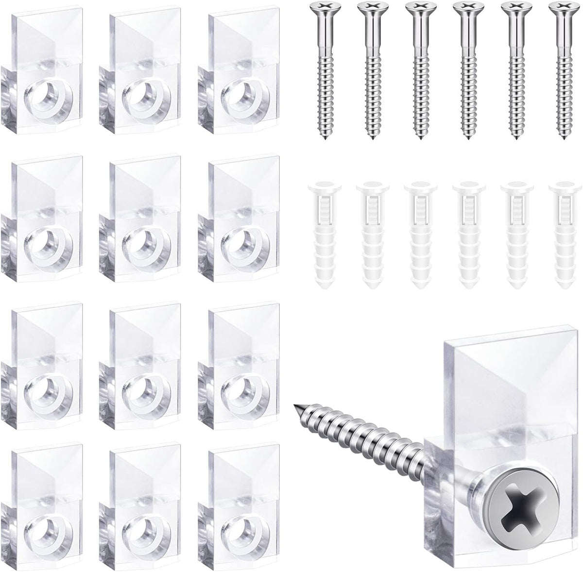 Mirror Clip Kit 22 Sets with Screws - Transparent Frame Fixers for Wall Mount