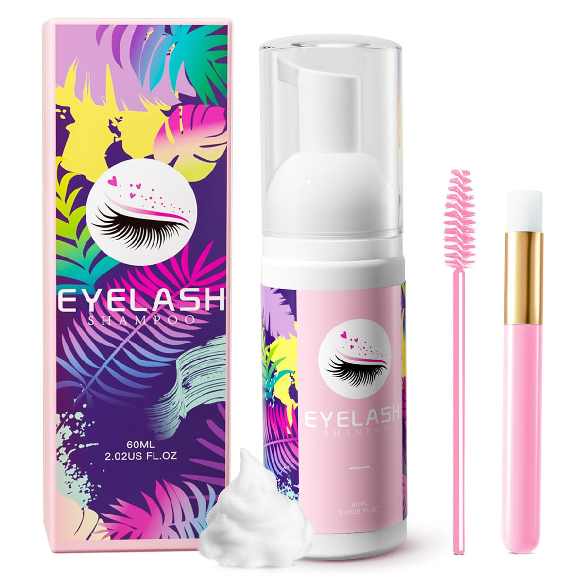 Lash Shampoo for Extensions 60ml with Mousse & Mascara Brush - Gentle & Deep Clean