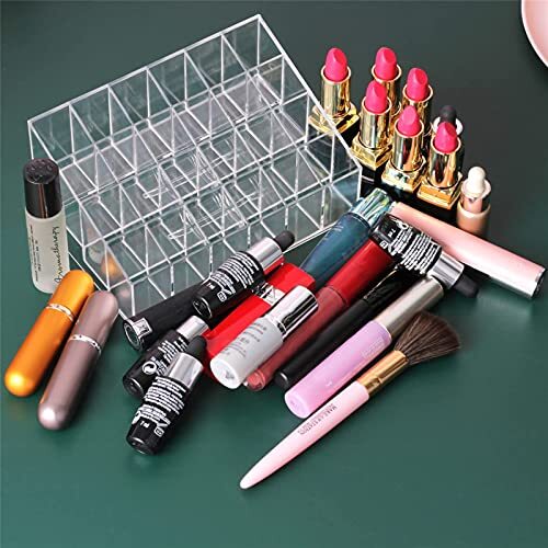 Acrylic Lipstick Holder Makeup Organizer with 24 Slots - Transparent