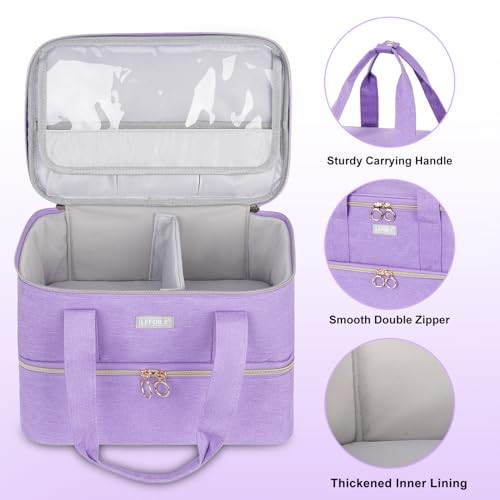 Travel Nail Polish Organizer Bag for 40+ Bottles - Purple Heavy Duty Nylon