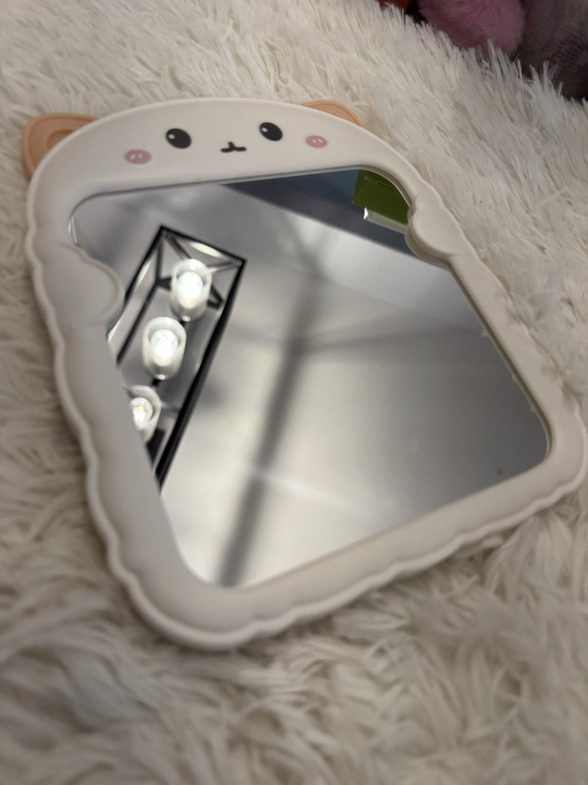 Cute Plastic Vanity Mirror with Cartoon Cat & Bear Ears - Foldable Desktop Accessory
