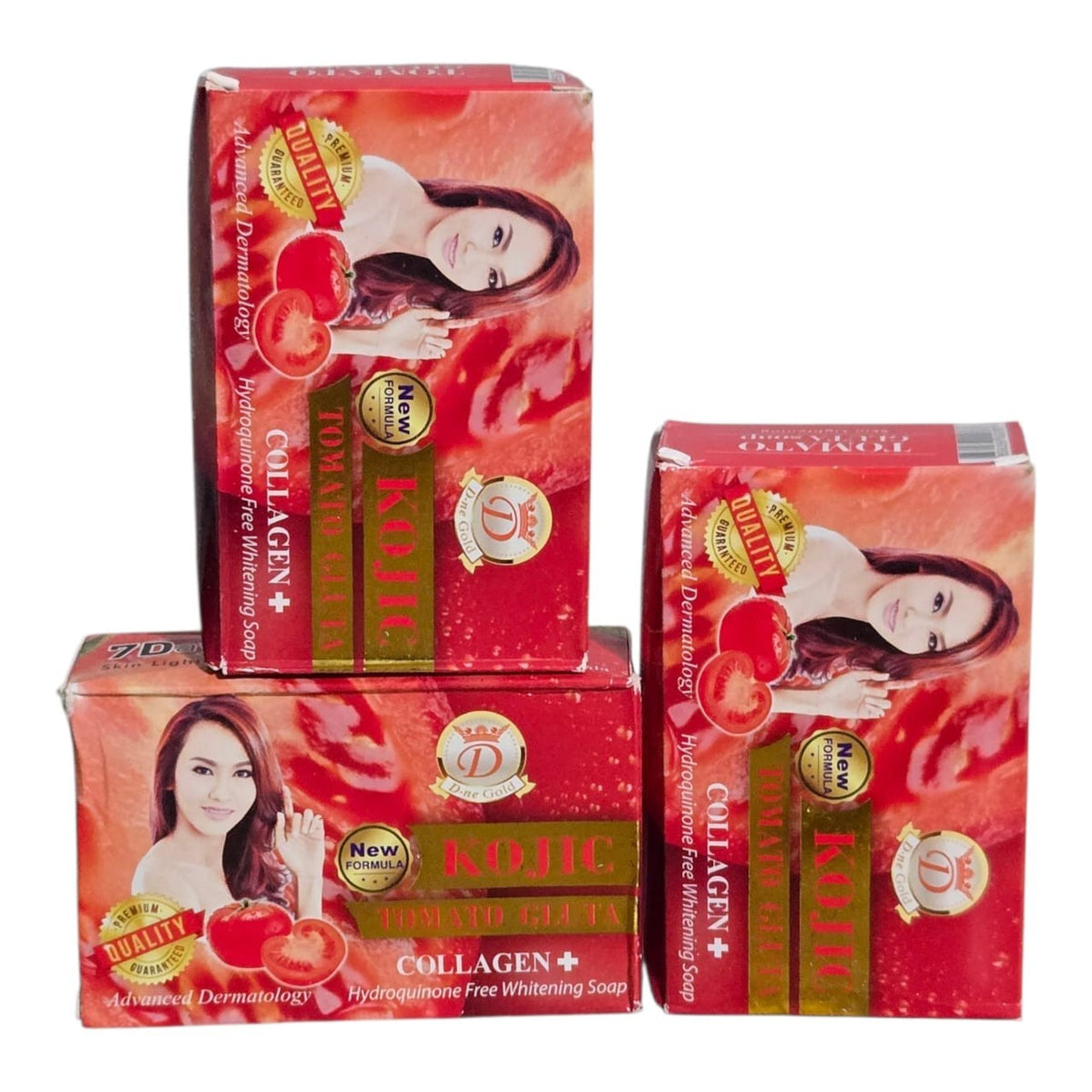 Kojic Tomato Gluta Collagen 7-Day Whitening Bar Soap Set - 3 Pieces, 160g Each