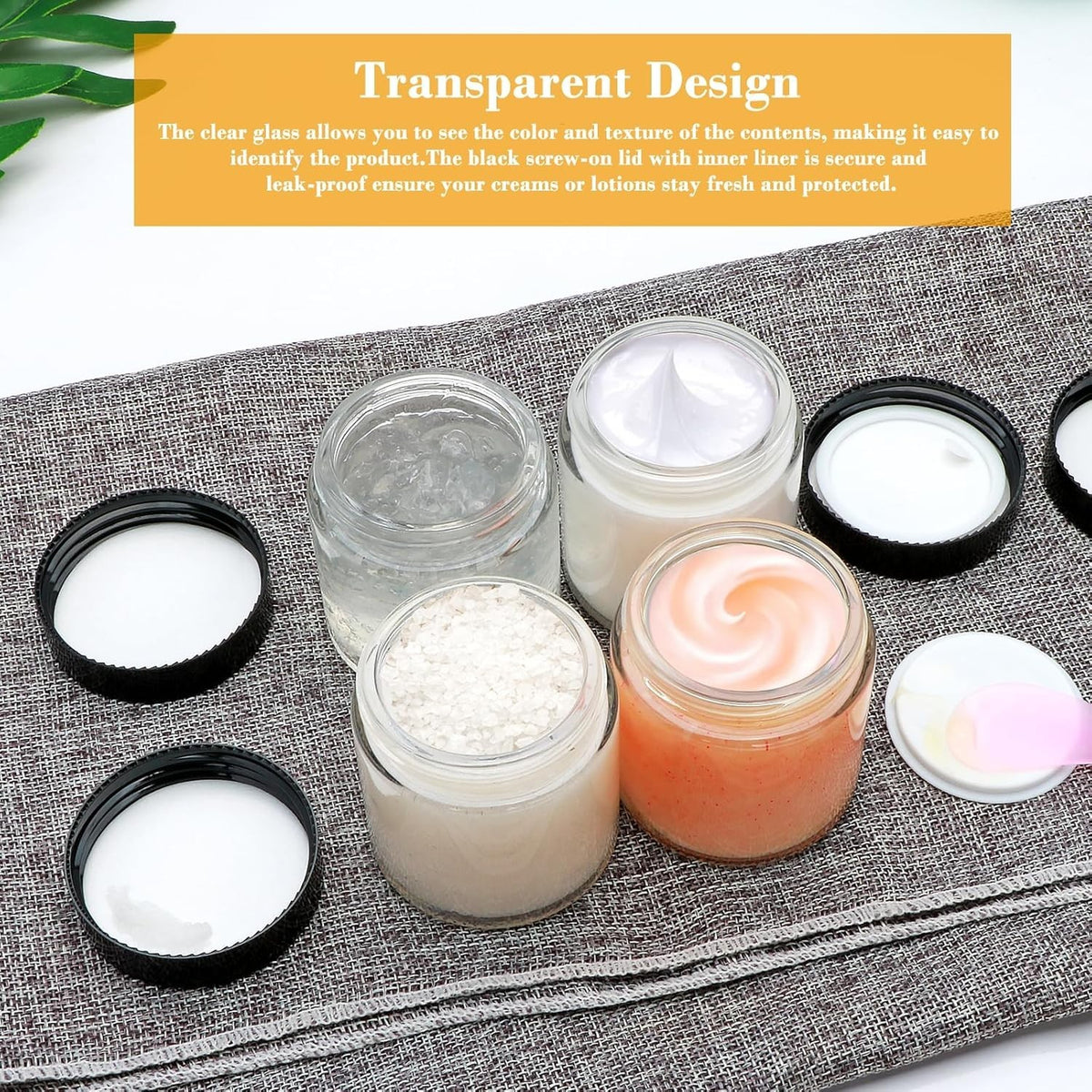 Glass Cosmetic Jars with Black Lids - Leak-Proof Travel Containers 25-Pack