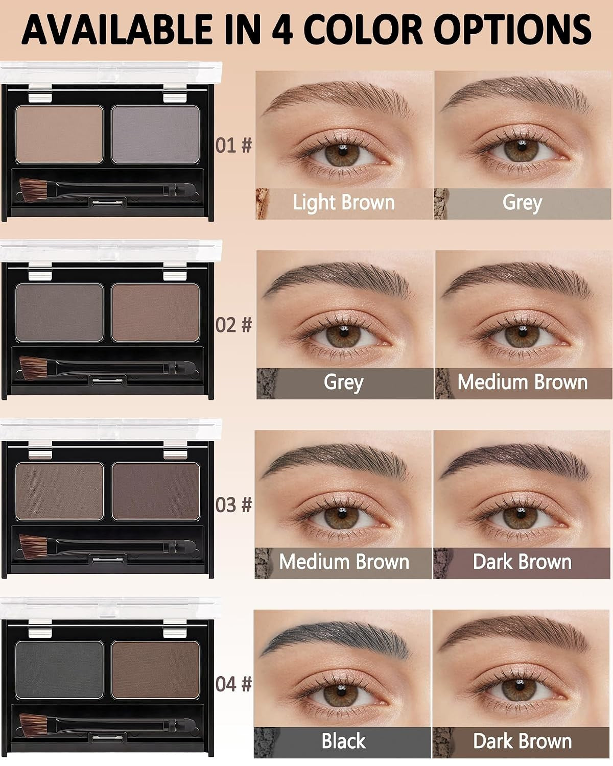 Waterproof Eyebrow Powder Palette - Light Brown and Grey for Natural, Long-Lasting Brows