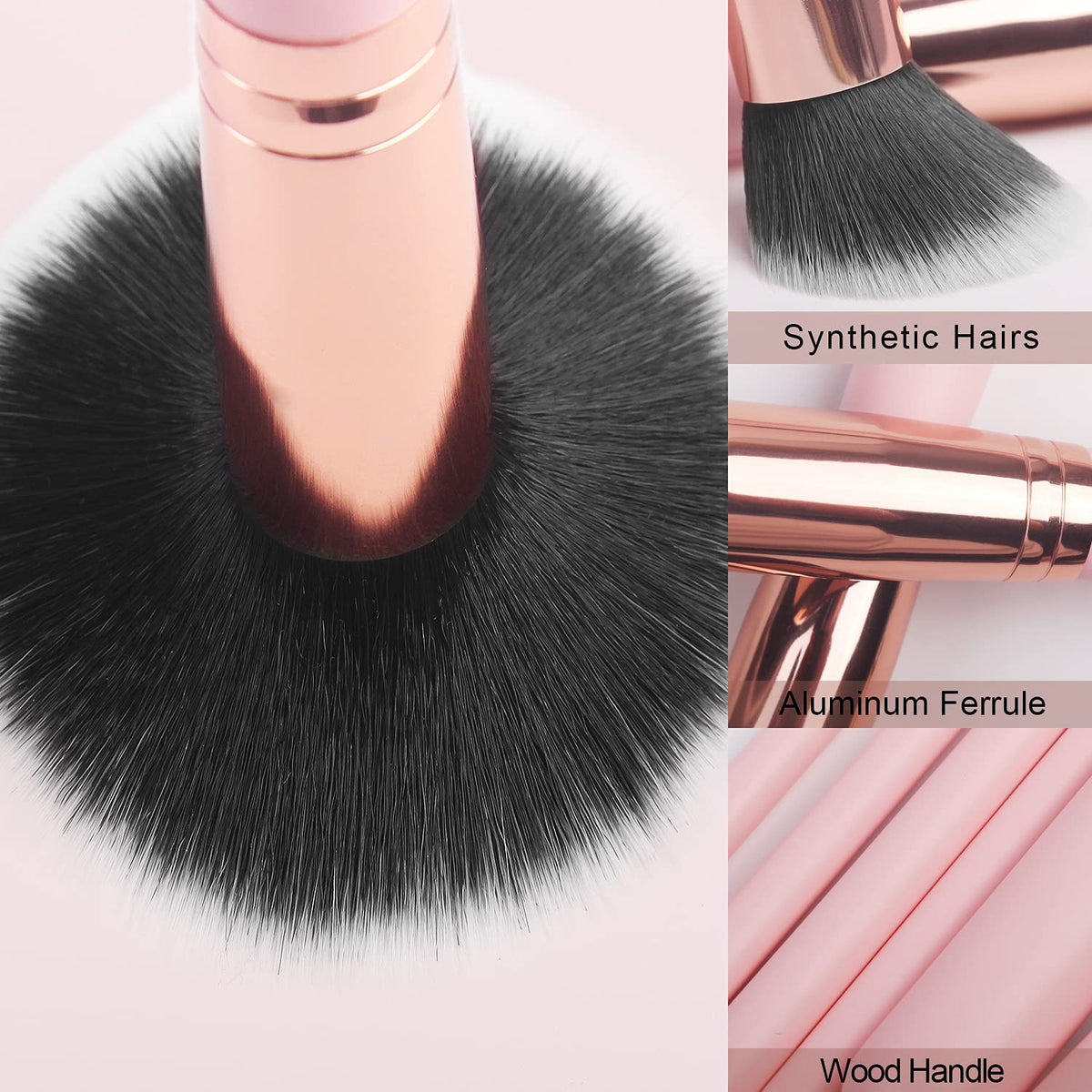 Makeup Brush Set 16 Pcs with Eyebrow Razor - Synthetic Foundation & Concealer Tools