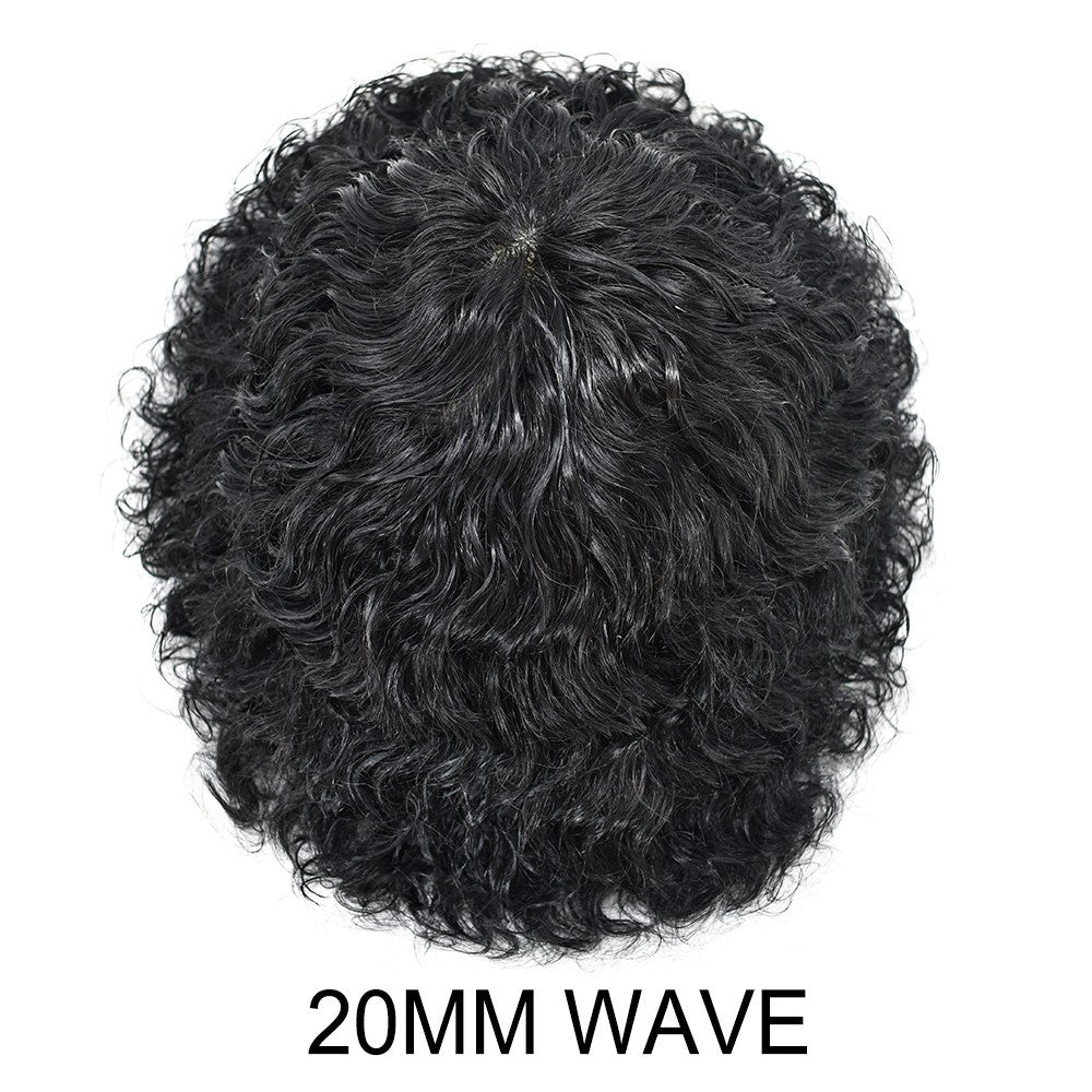 Full Poly Skin Afro Wavy Hair System for Men - African American Hair Replacement