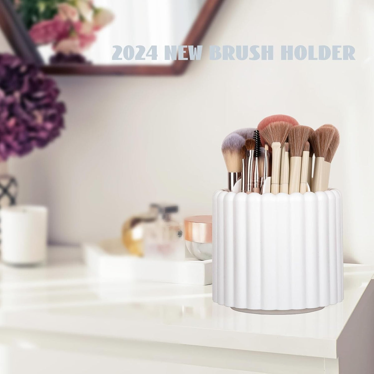 Rotating Makeup Brush Holder with 7 Slots - Removable Organizer for Vanity