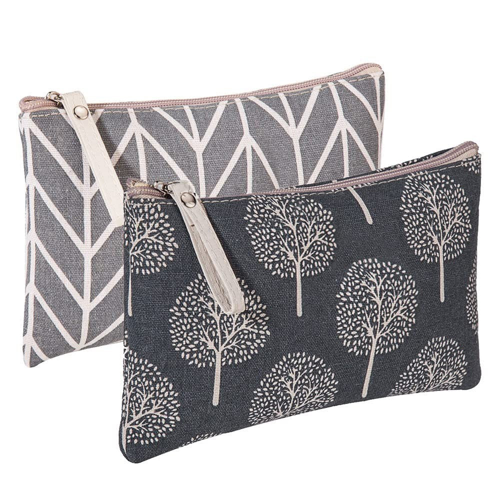 2 Pack Canvas Cosmetic Bags - Travel Makeup Organizer Pouches