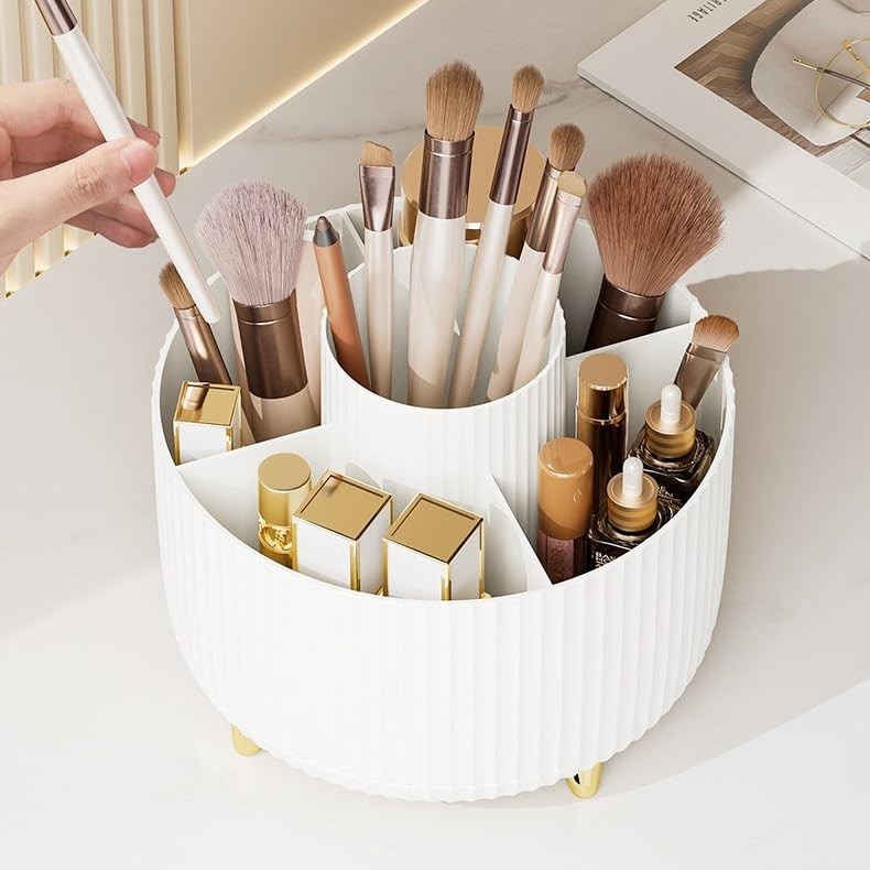 Rotating Makeup Brush Holder with 5 Slots - Large Capacity Organizer