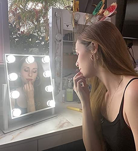 Lighted Makeup Vanity Mirror with Adjustable Brightness & 10X Magnifier - White, 12x14.4 Inches