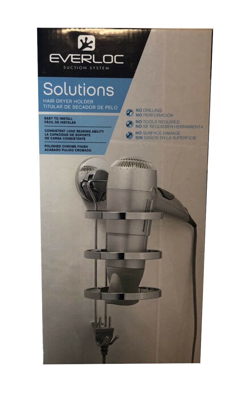 Suction Cup Hair Dryer Holder Chrome Bathroom Accessory Easy Install
