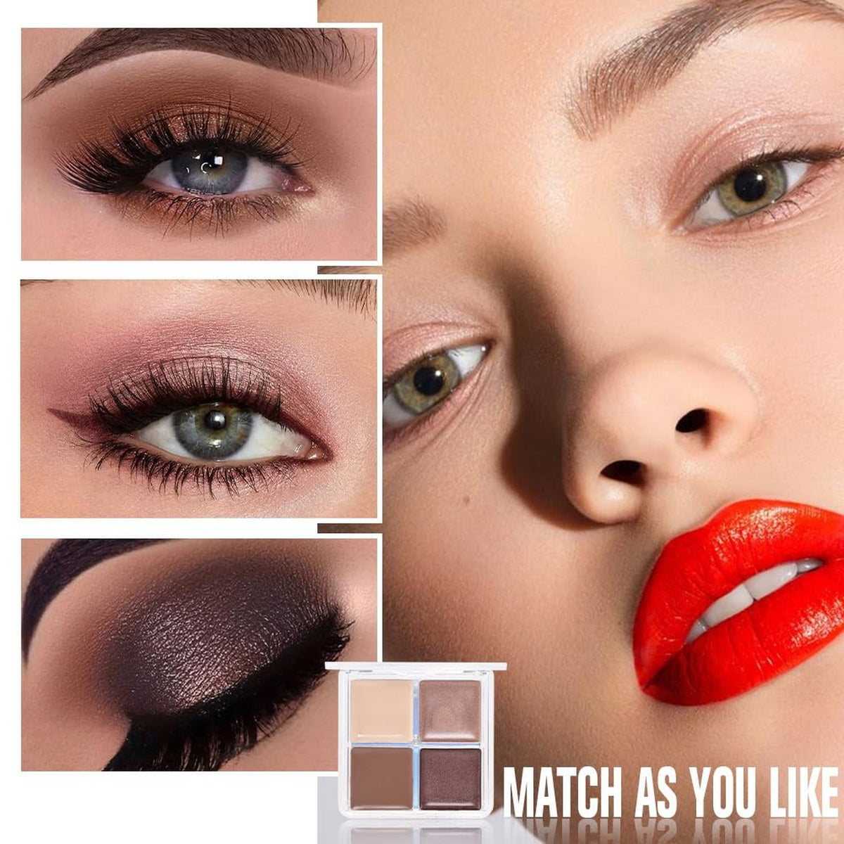 Nude Brown Cream Eyeshadow Quad - Waterproof Matte & Shimmer Palette