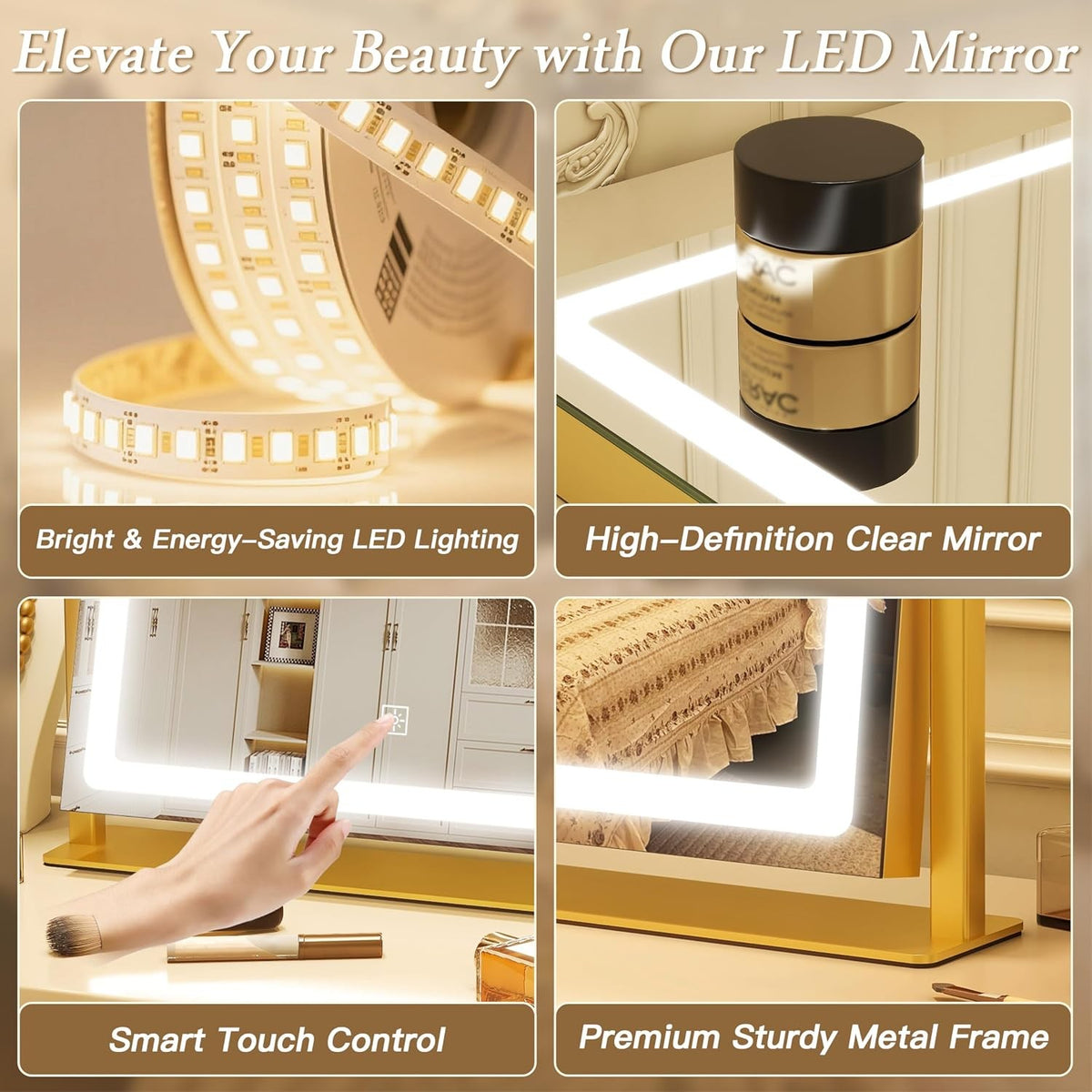 12x16 LED Lighted Makeup Mirror with Dimmable Brightness & 3 Color Modes