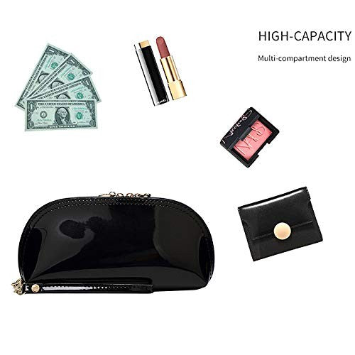 Patent Leather Makeup Clutch Bag - Large Capacity Cosmetic Organizer Wristlet