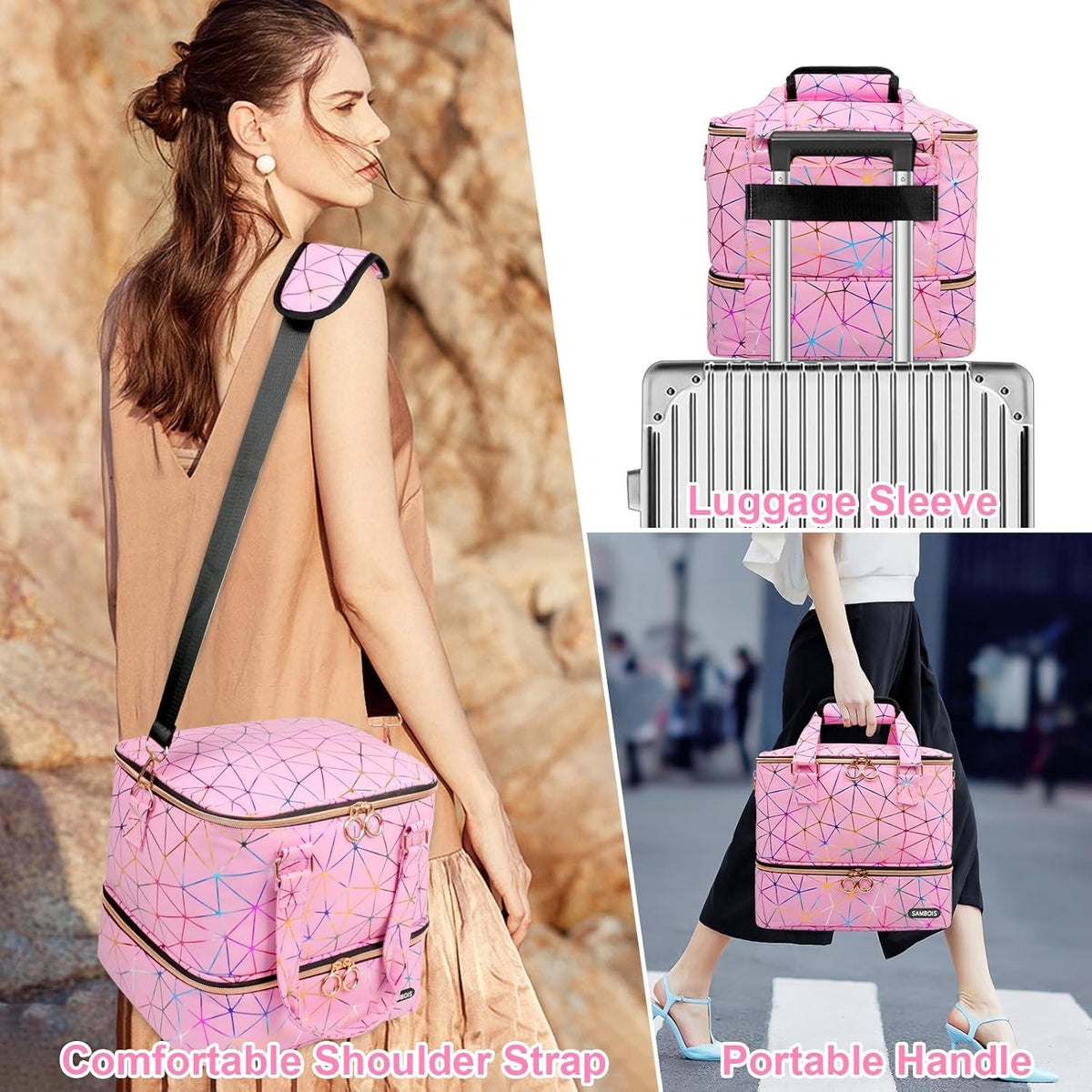 Large Capacity Nail Polish Organizer Bag with Lamp and Travel Case - Holds 84 Bottles