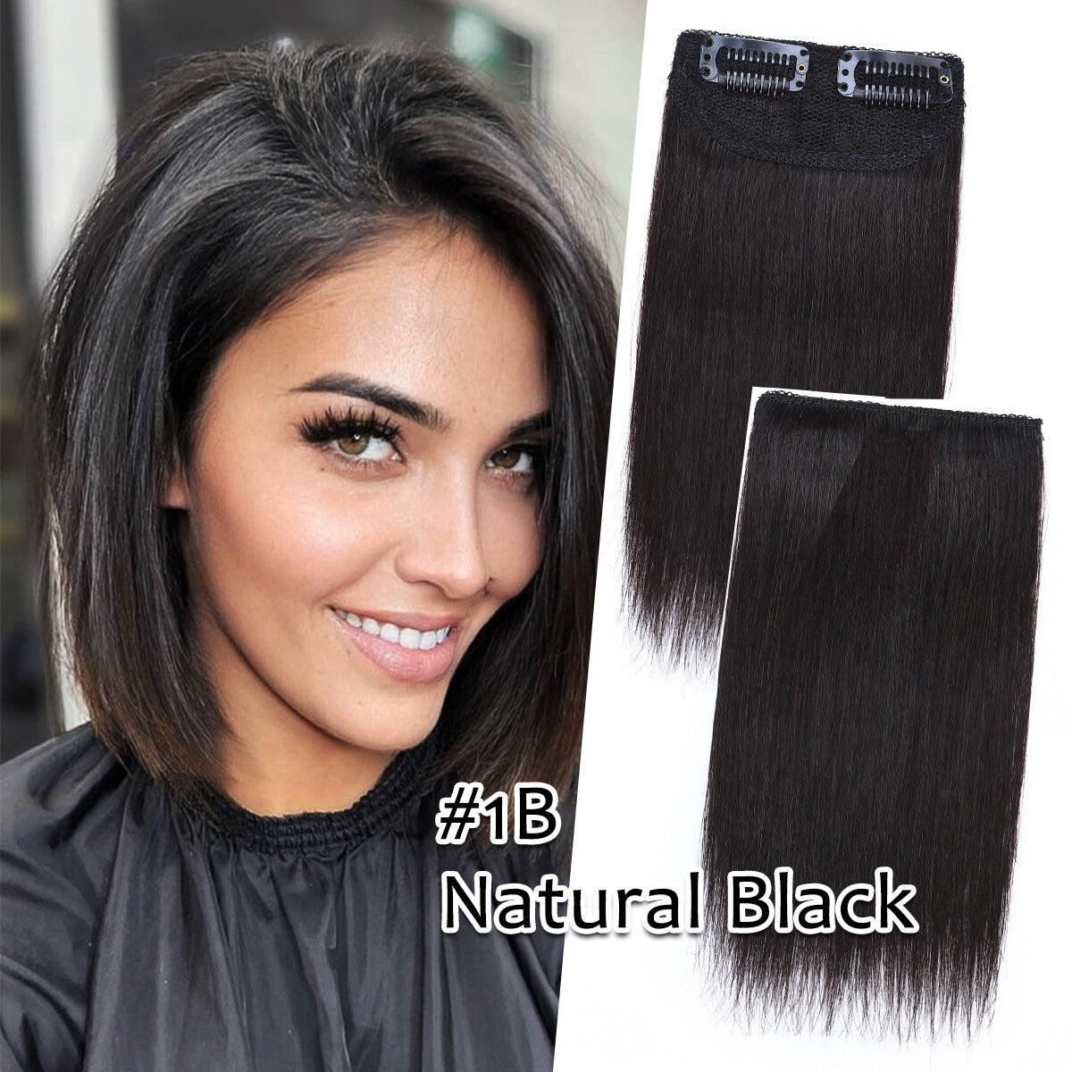 Clip-In Hair Extensions Remy Human Hair Short Pad Topper - Natural Black to Blonde