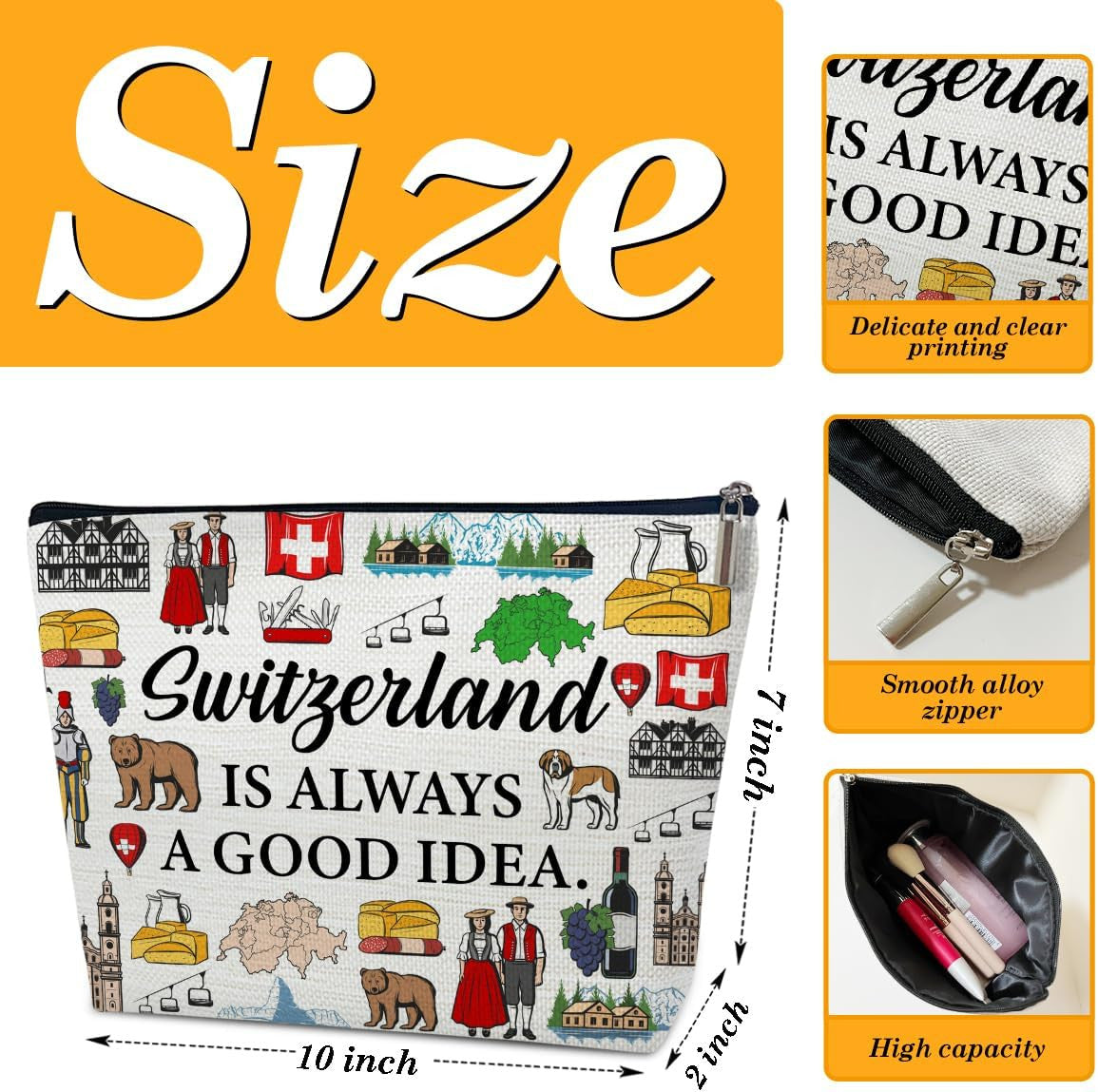 Switzerland Travel Makeup Bag - Large Capacity Cosmetic Organizer, Gift Idea