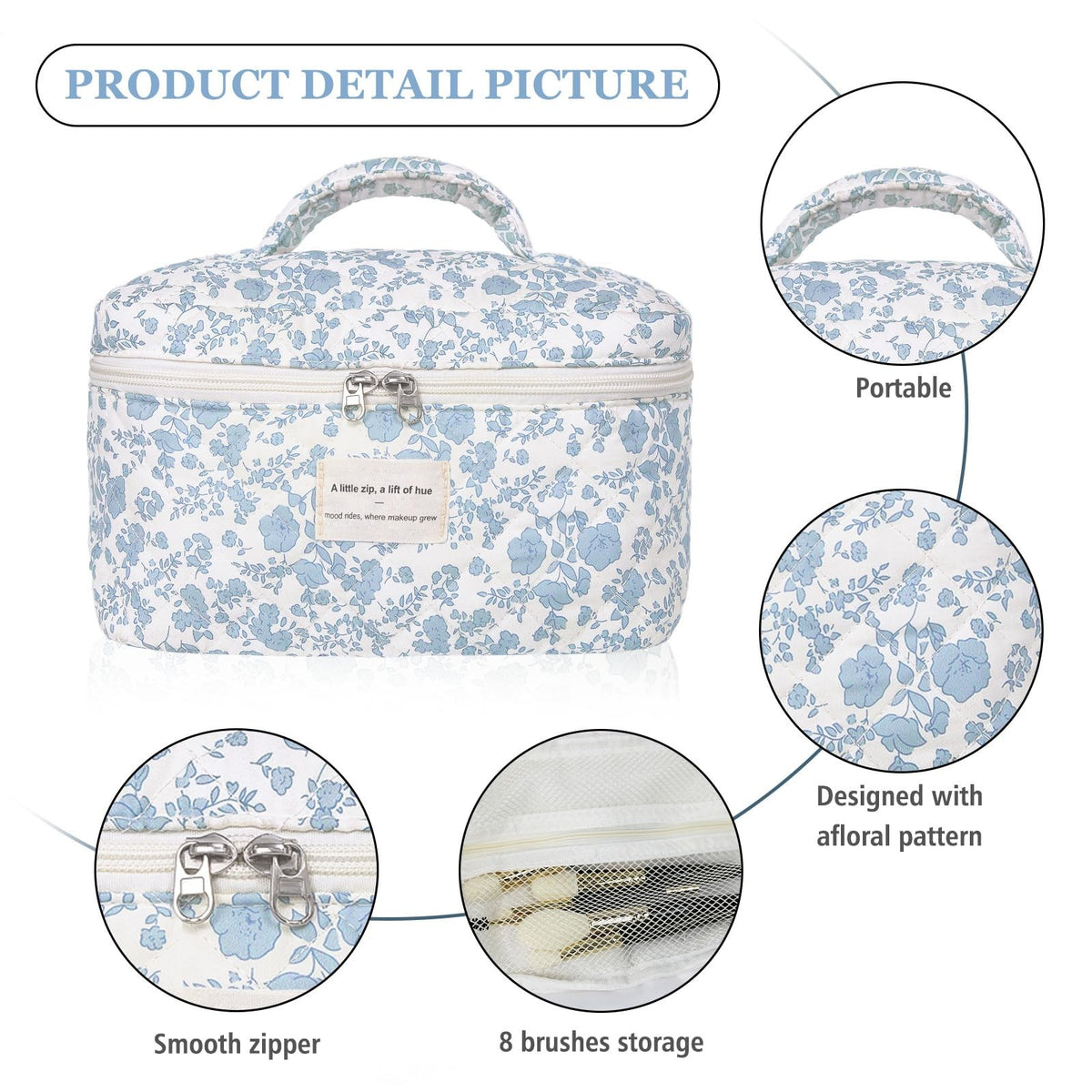 Large Floral Makeup Bag - Travel Cosmetic Organizer with Zipper