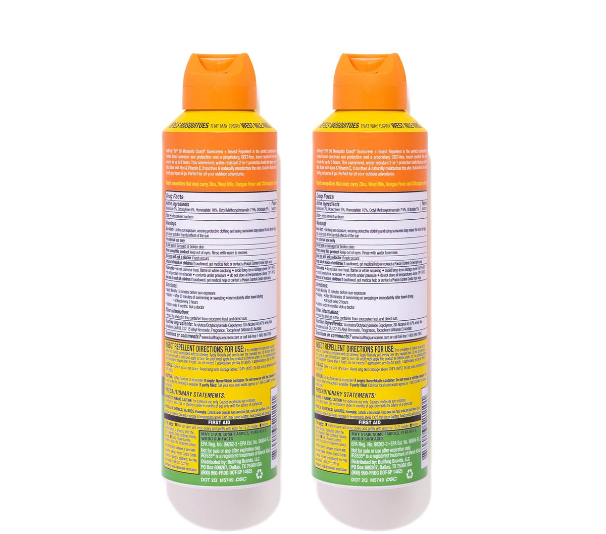 Bullfrog Mosquito Coast Sunscreen SPF50 Plus Insect Repellent 5.5oz Pack of 2