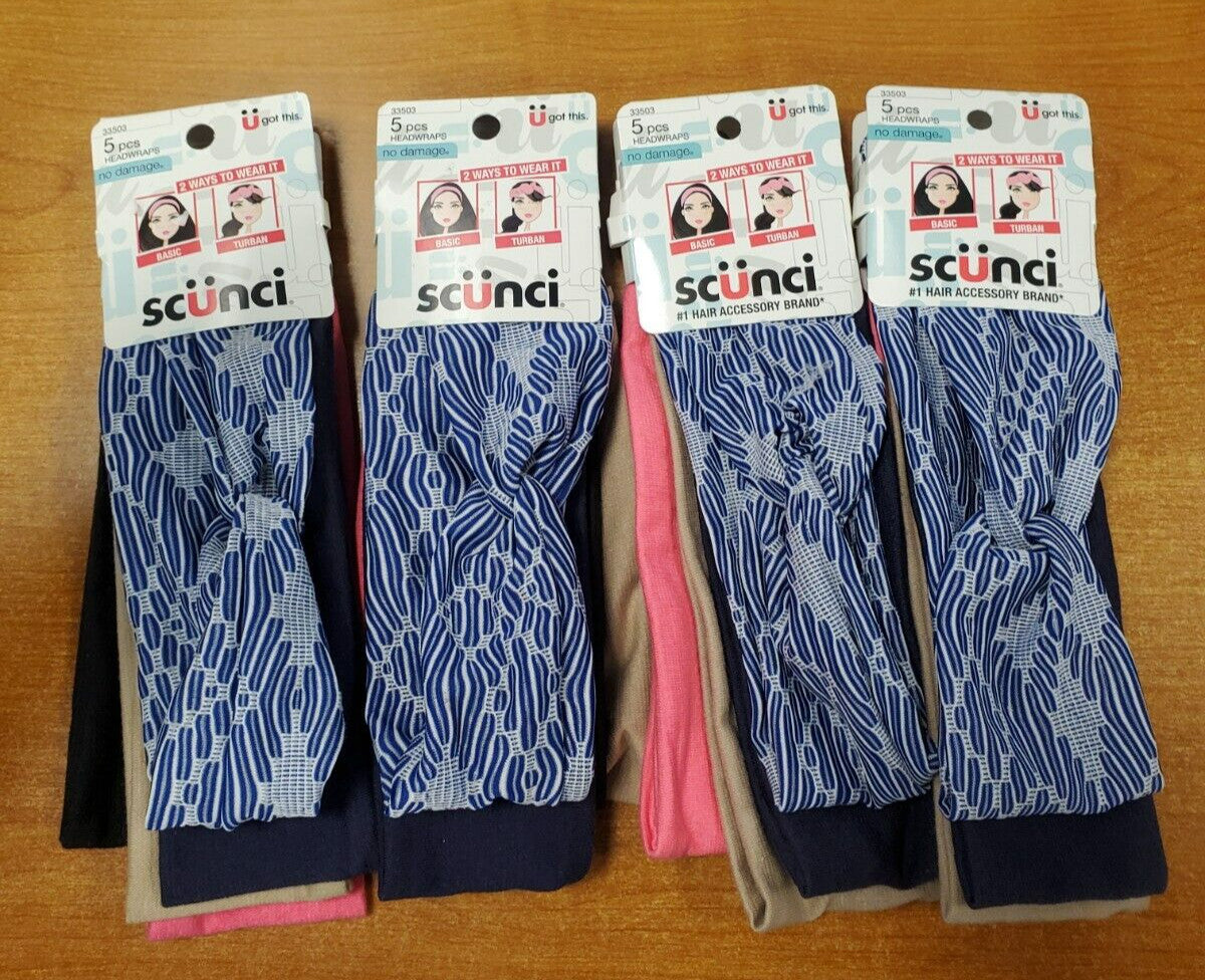 4 Pks of 5: Scunci Basic & Textured Turban Headwrap Assorted Colors