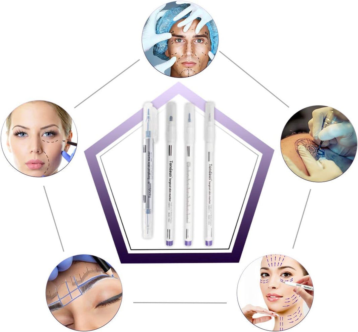 Sterile Surgical Skin Marker Pen Set for Medical and Cosmetic Use - 0.5mm & 1mm Tips
