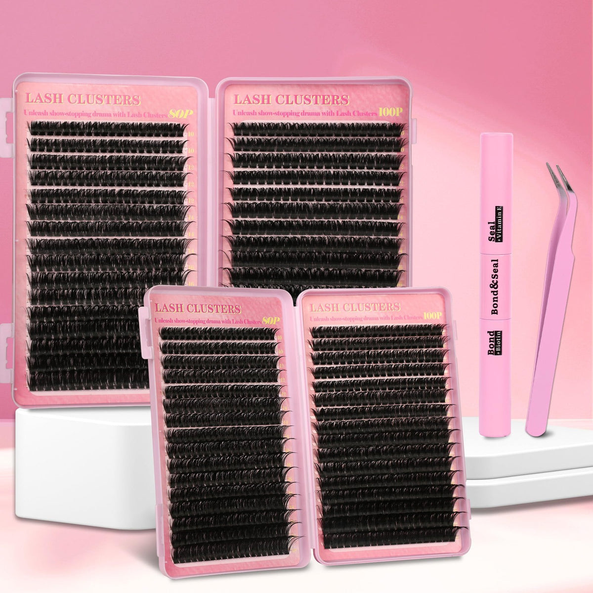 DIY Lash Extension Kit with 640 Clusters, Lash Bond & Seal, Tweezers