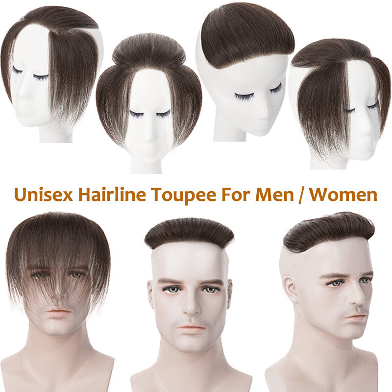 Men's Hairline Toupee Frontal Hairpiece with V-Shape PU Thin Skin Base - Remy Human Hair