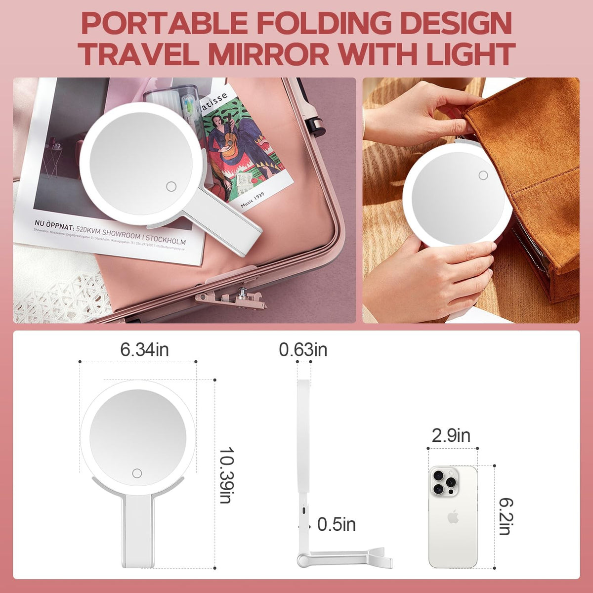 Lighted Makeup Mirror with 30X Magnification and Adjustable Brightness - Portable Vanity Mirror for Women
