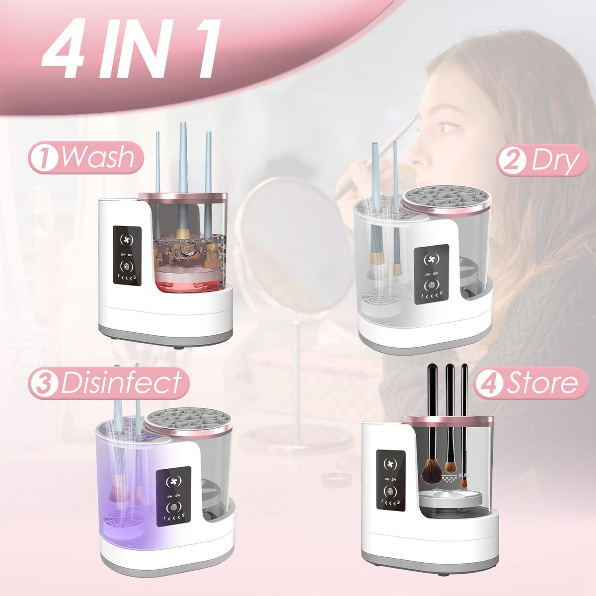 Electric Makeup Brush Cleaner and Dryer with UV Disinfection - 4 in 1